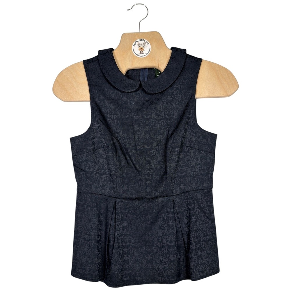 J.Crew Jacquard Peplum Top Peter Pan Collar Sleeveless‎ Navy Size 0
